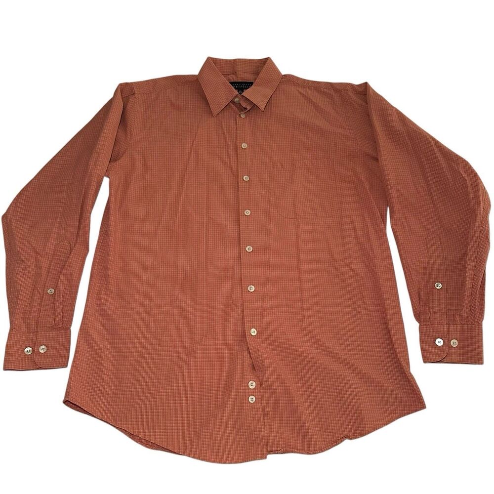Perry Ellis Portfolio Button Up Long Sleeve Shirt Men's Size 34/35 Orange Causal